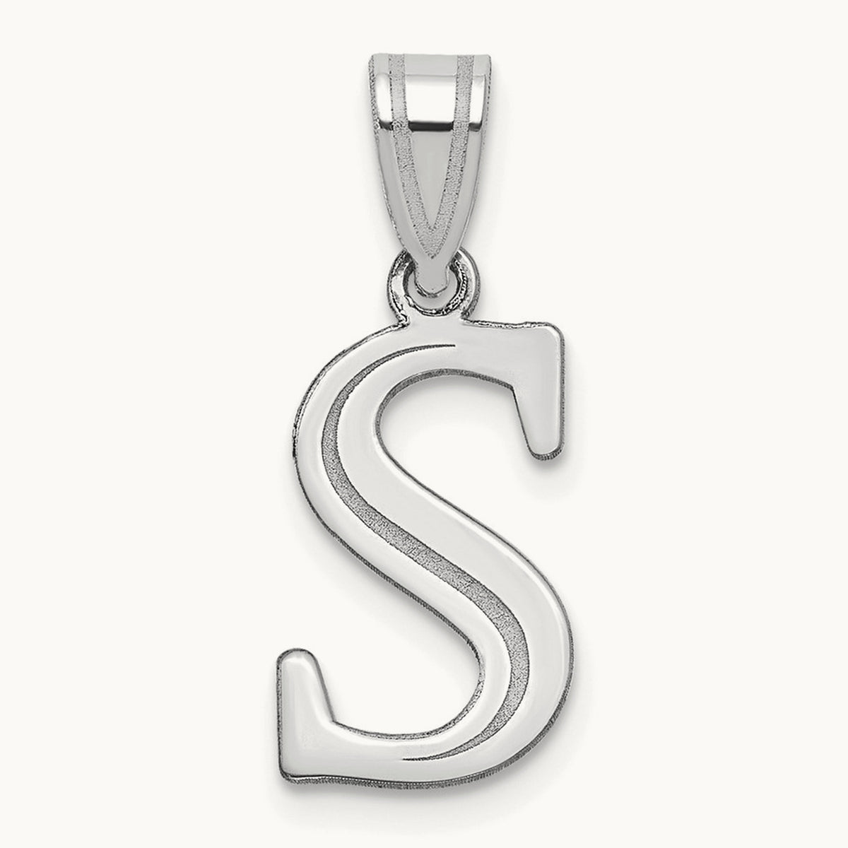 Polished Etched Letter S Initial Pendant, 14K White Gold