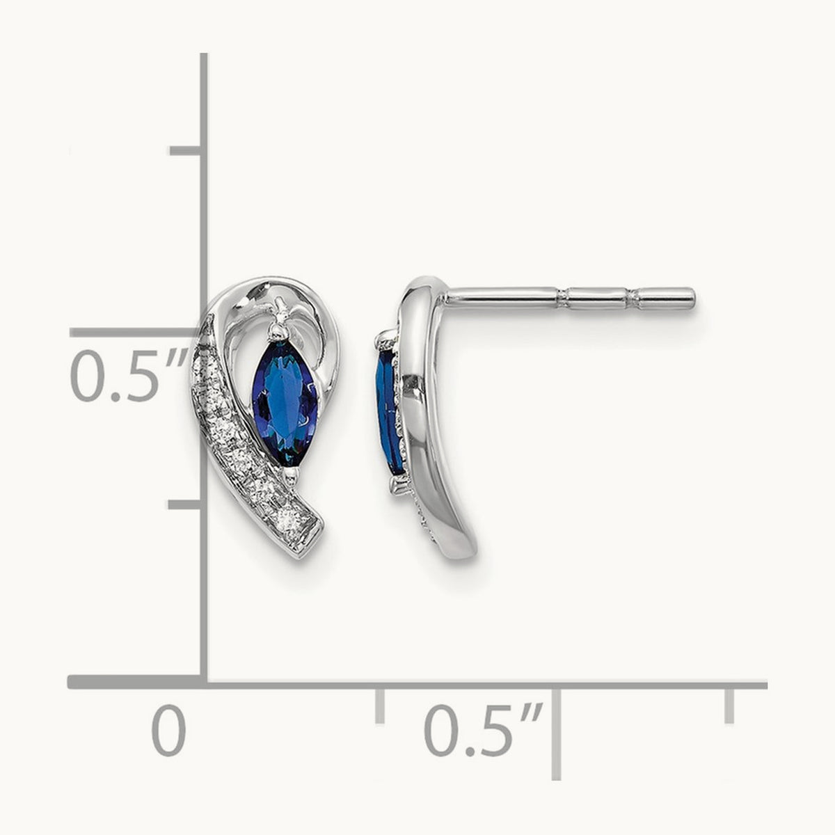 Diamond Sapphire Post Earrings, 14K White Gold