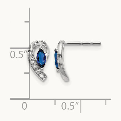 Diamond Sapphire Post Earrings, 14K White Gold