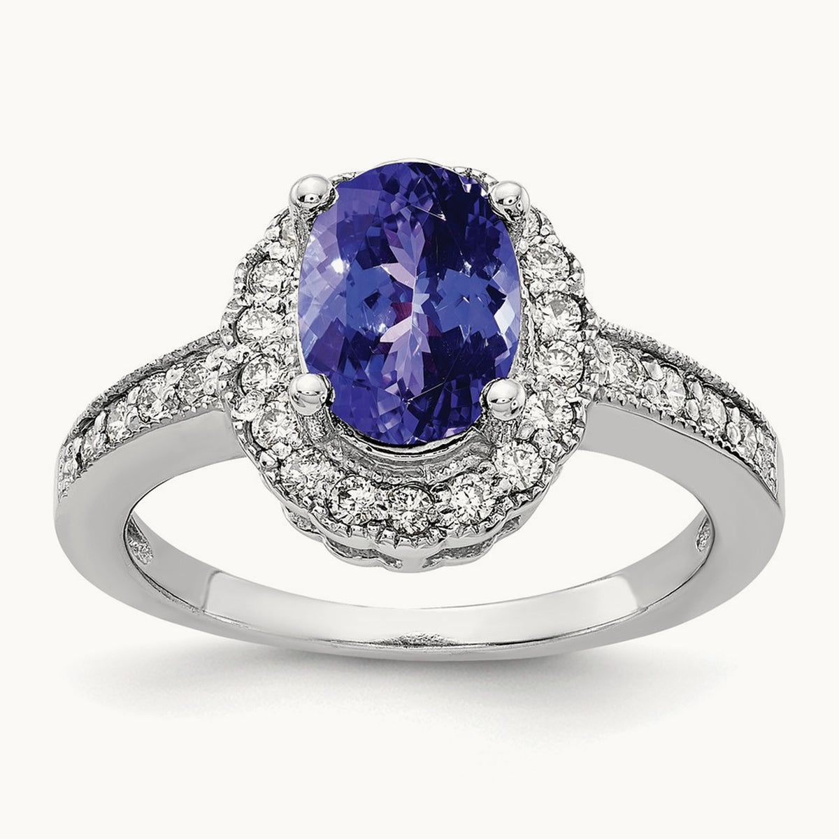 8x6mm Oval Tanzanite AA Diamond ring, 14K White Gold
