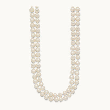 5- Near Rnd White FWC Pearl Double Strand 18in Necklace, 6mm, 14K