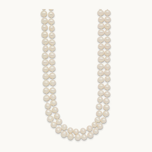 5- Near Rnd White FWC Pearl Double Strand 18in Necklace, 6mm, 14K