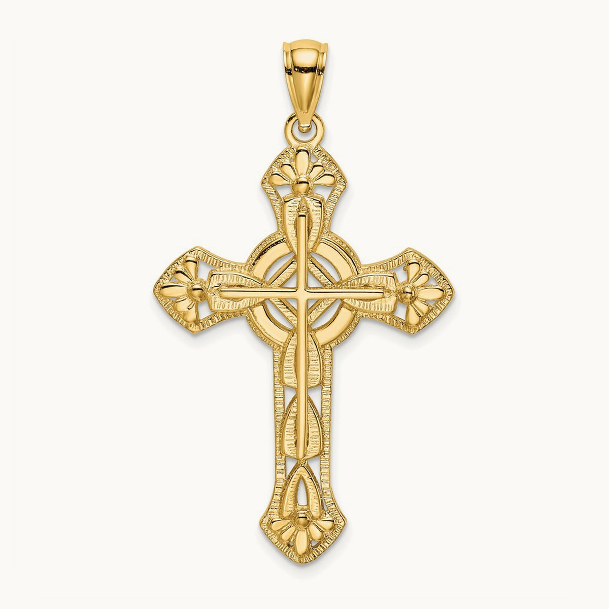 Cut-Out Floral Cross Pendant, 14K