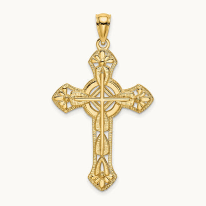 Cut-Out Floral Cross Pendant, 14K