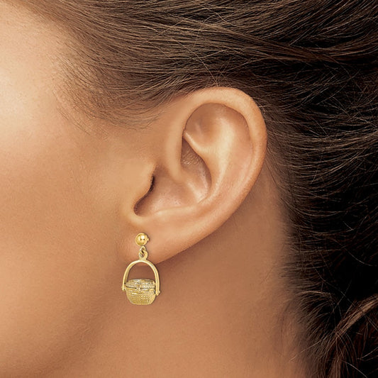 3-D Nantucket Basket Dangle Earrings — 14K Yellow Gold