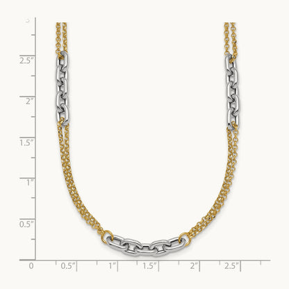 Polished 17in w/2in ext. Fancy Link Necklace, 14K Two-tone
