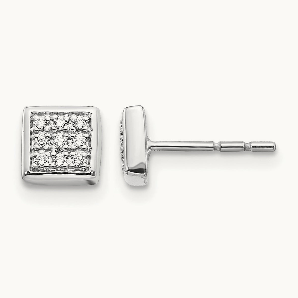 Square Diamond Cluster Earrings — 14K White Gold, 6mm