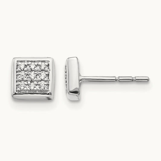 Square Diamond Cluster Earrings — 14K White Gold, 6mm