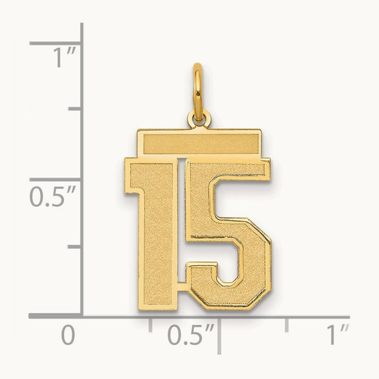 Medium Satin Number 15 Charm — 14K Yellow Gold