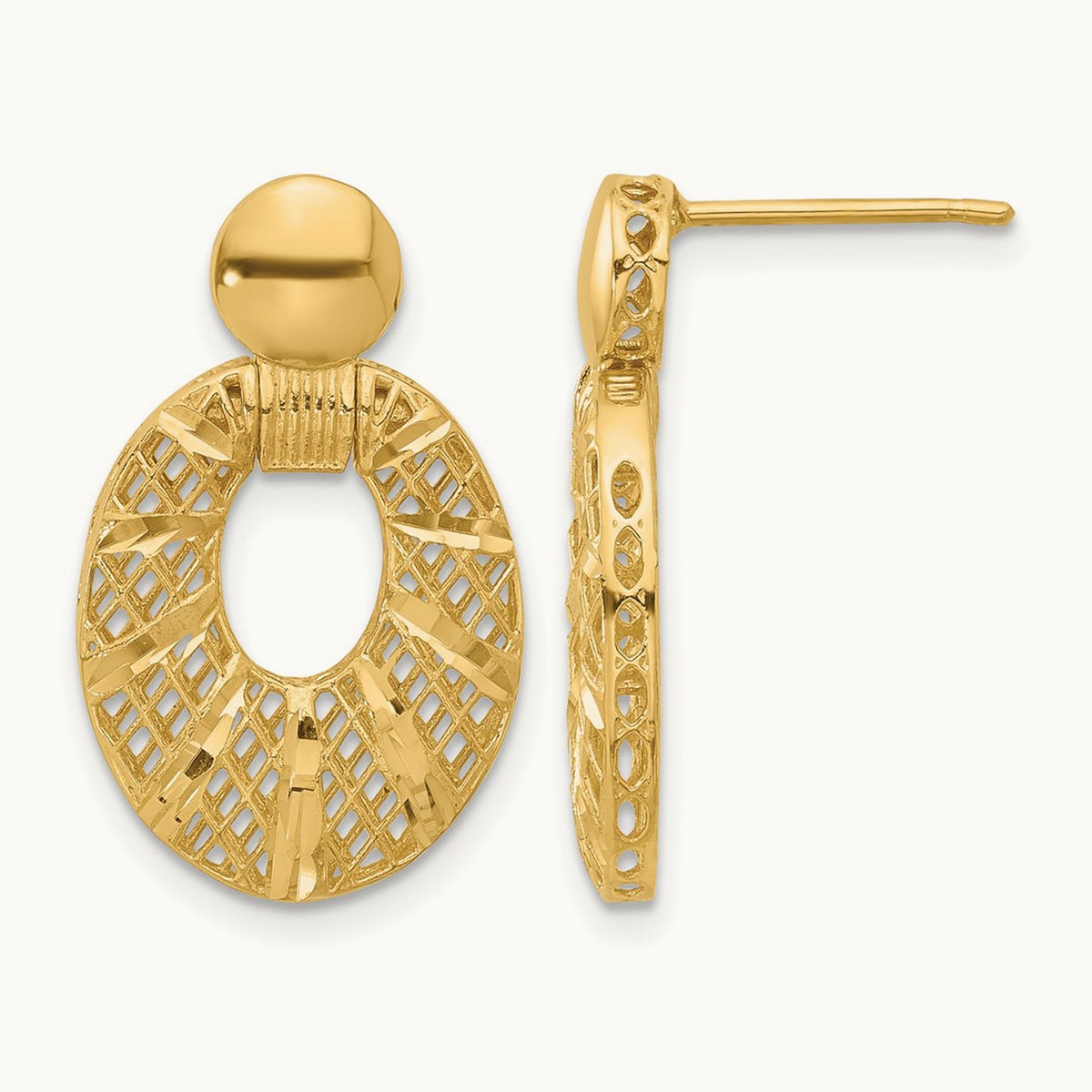 Polished D/C Oval Post Dangle Earrings, 14K — Leslie's