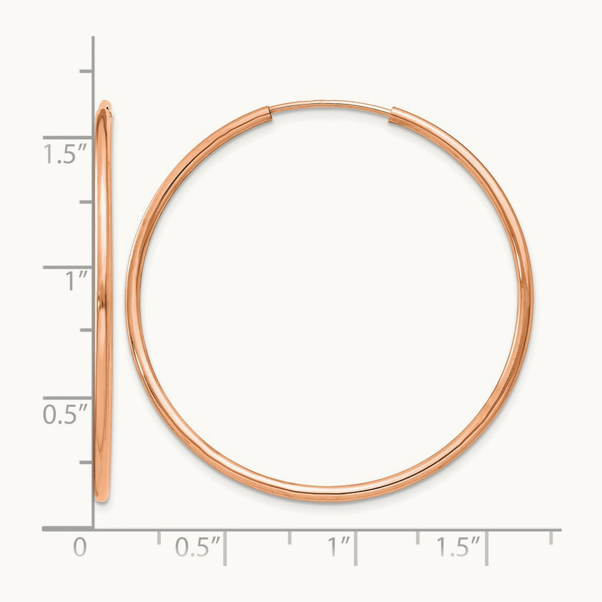Polished Endless Tube Hoop Earrings, 1.50mm, 14K Rose Gold
