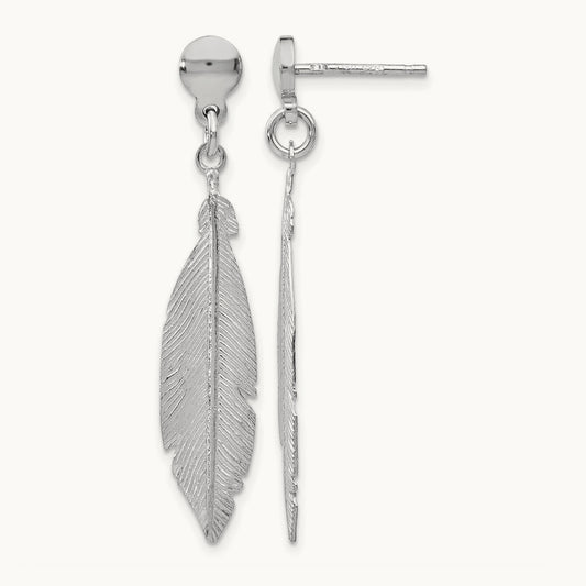 Rhodium-plated Leaf Post Dangle Earrings, Sterling Silver — Leslie's