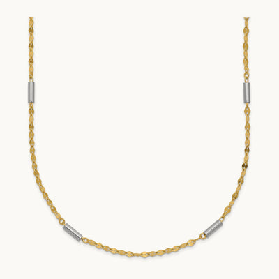 Diamond-cut Mini Bar Links Fancy Necklace, 14K Two-tone