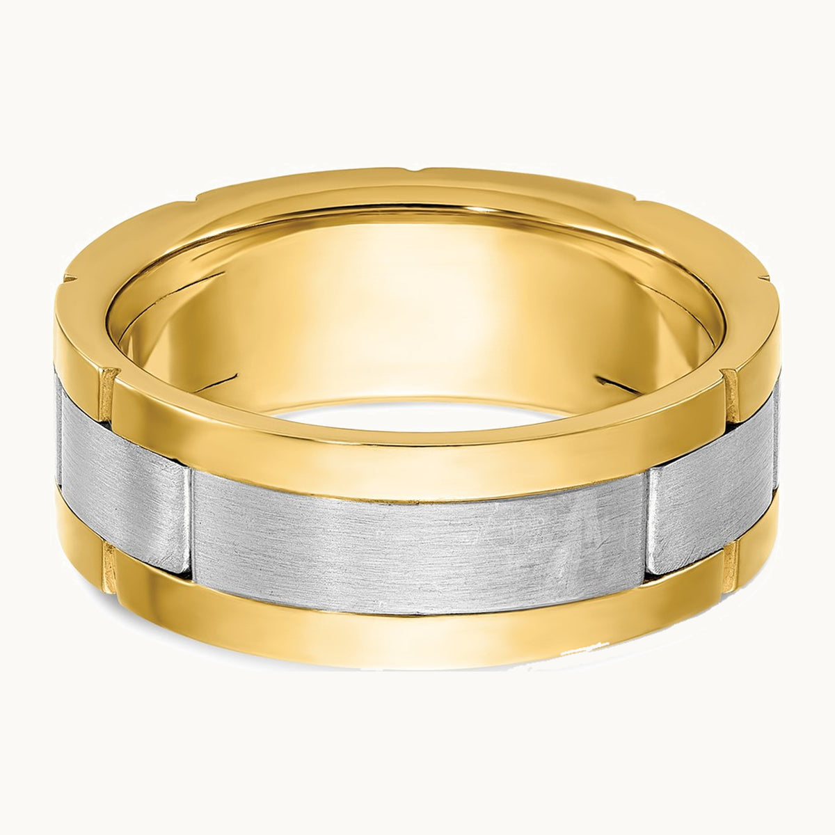 IBGoodman 14K Two-tone Men's Polished Satin and Grooved 3-Stone 1/6 Carat AA Quality Diamond Ring