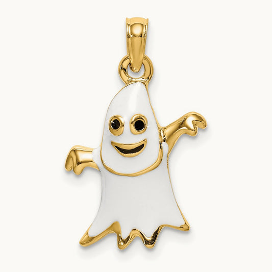 3-D Enameled Ghost Charm, 14K