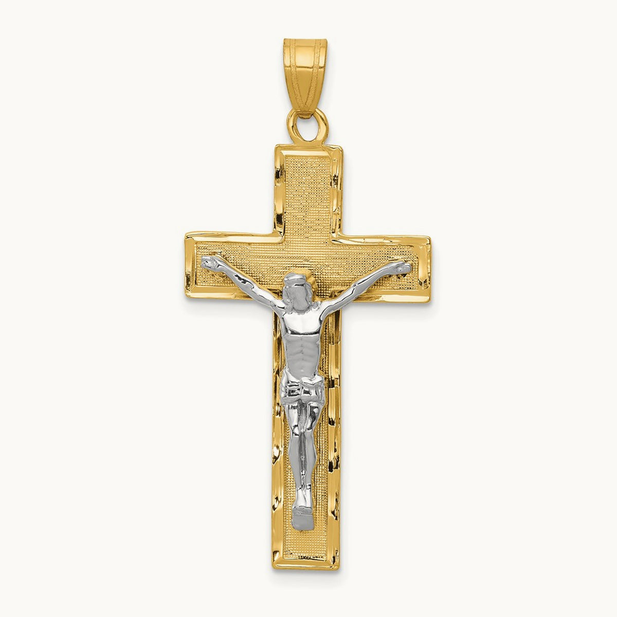 Diamond-cut Crucifix Pendant, 14K Two-tone