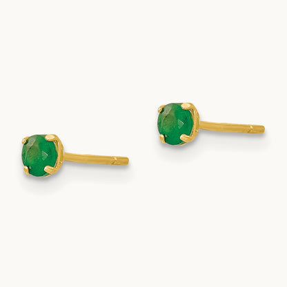 Madi K Round Emerald Post Earrings, 3mm, 14K