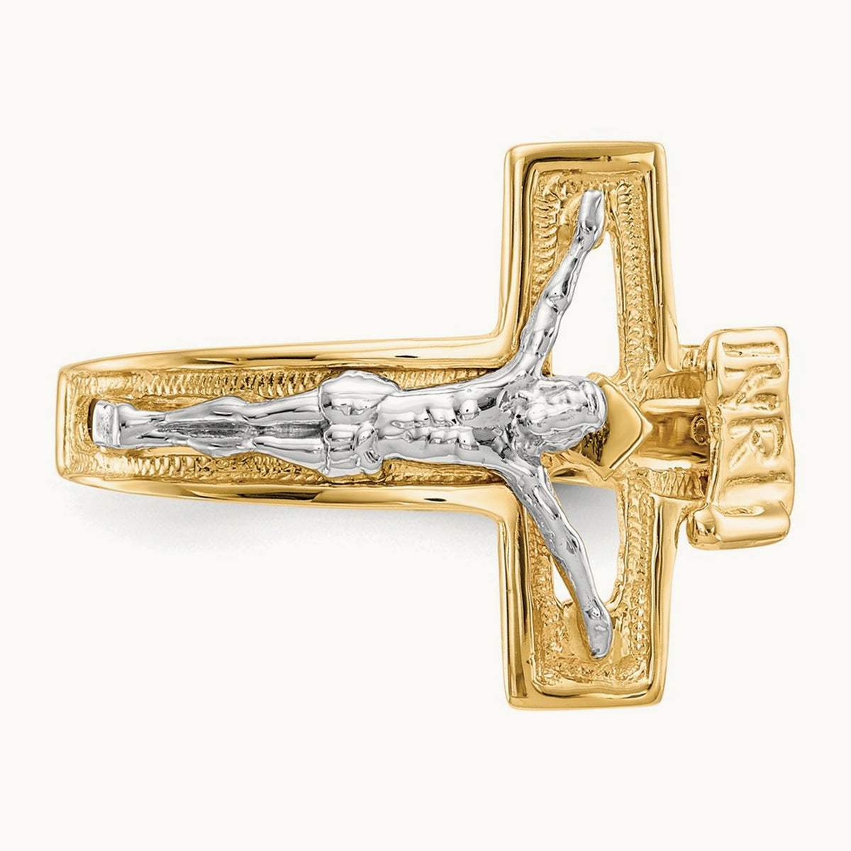 Crucifix Men's Ring, 14K Two-tone