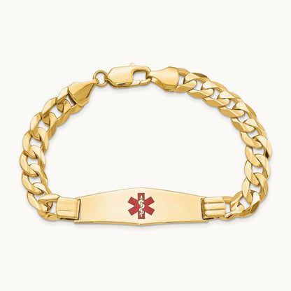 Medical Soft Diamond Shape Red Enamel Curb ID Bracelet, 14K