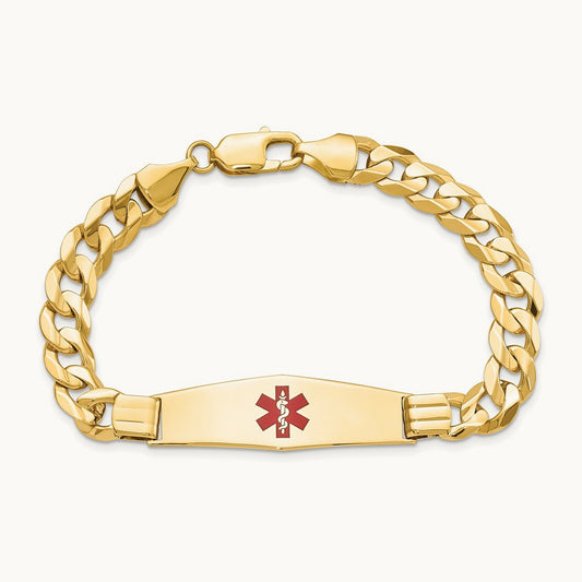 Medical Soft Diamond Shape Red Enamel Curb ID Bracelet, 14K