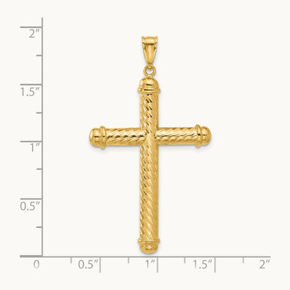 Polished and Diamond-cut Cross Pendant — 14K Yellow Gold