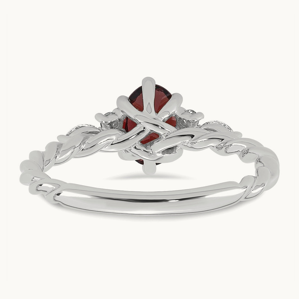 Polished Diamond and Garnet Twisted Ring, 14K White Gold