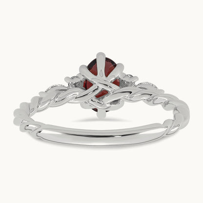 Polished Diamond and Garnet Twisted Ring, 14K White Gold