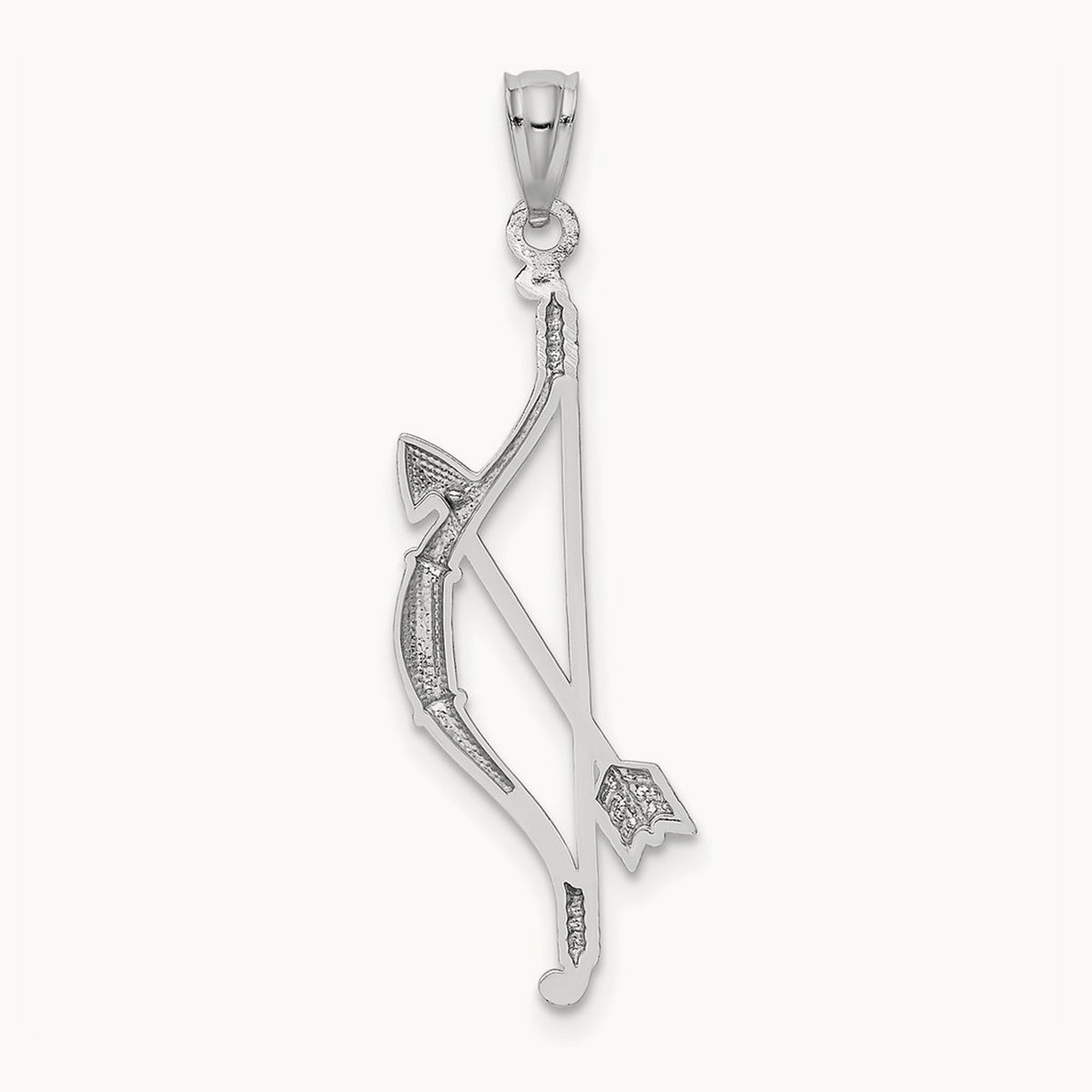 Polished and Textured Bow and Arrow Pendant — 14K White Gold