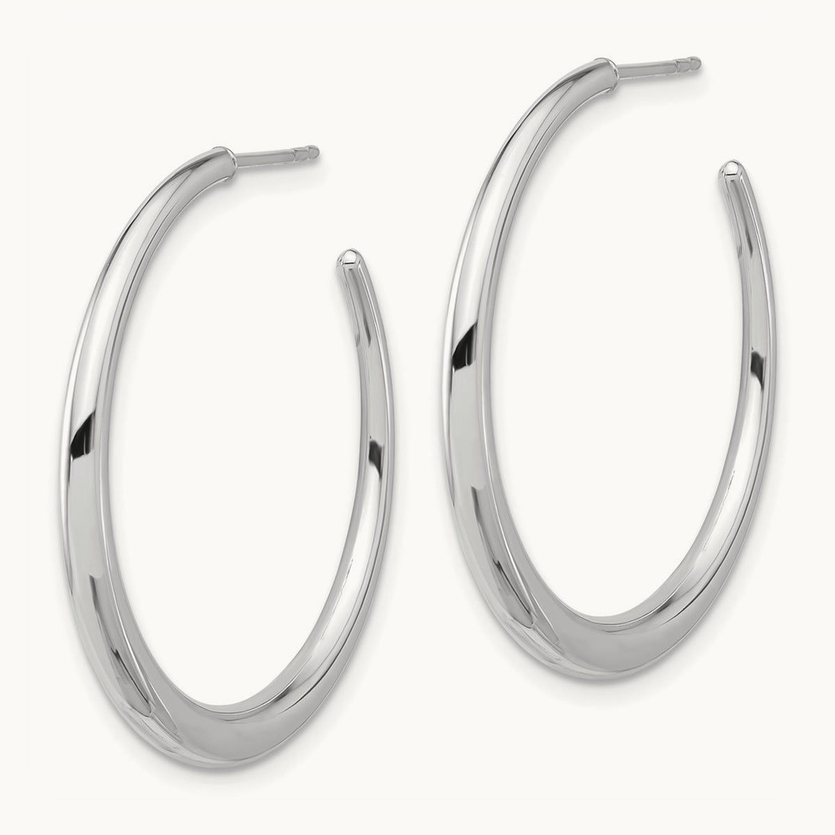 Polished Hoop Post Earrings — 14K White Gold