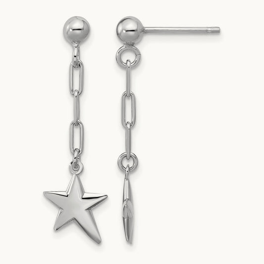 SS RH-plated Polished Star Link Dangle Post Earrings — Leslie's