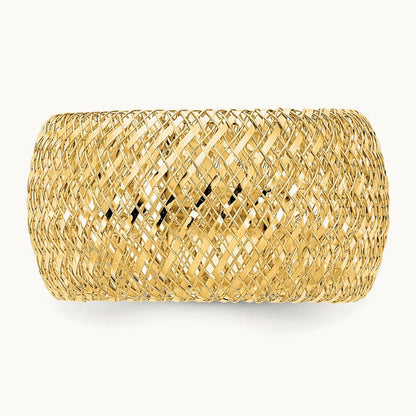 Wide Mesh Stretch Ring — 14K Yellow Gold