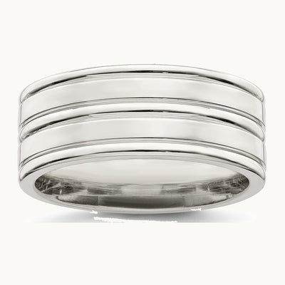 Sterling Silver 8mm Polished Flat Grooved Fancy Band