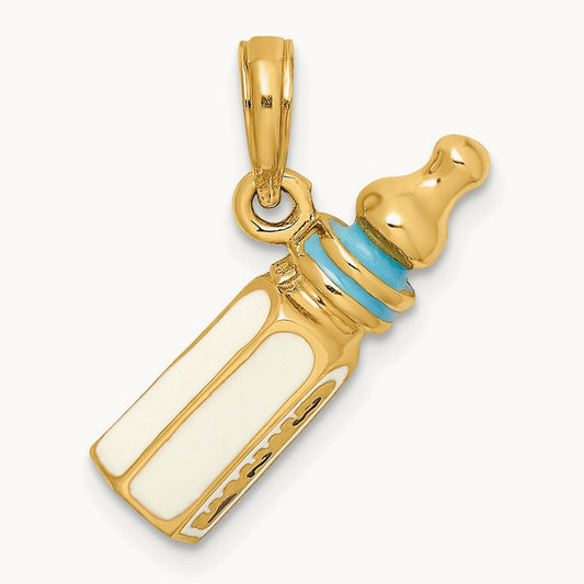 3-D w/ Enamel Baby Bottle Charm, 14K