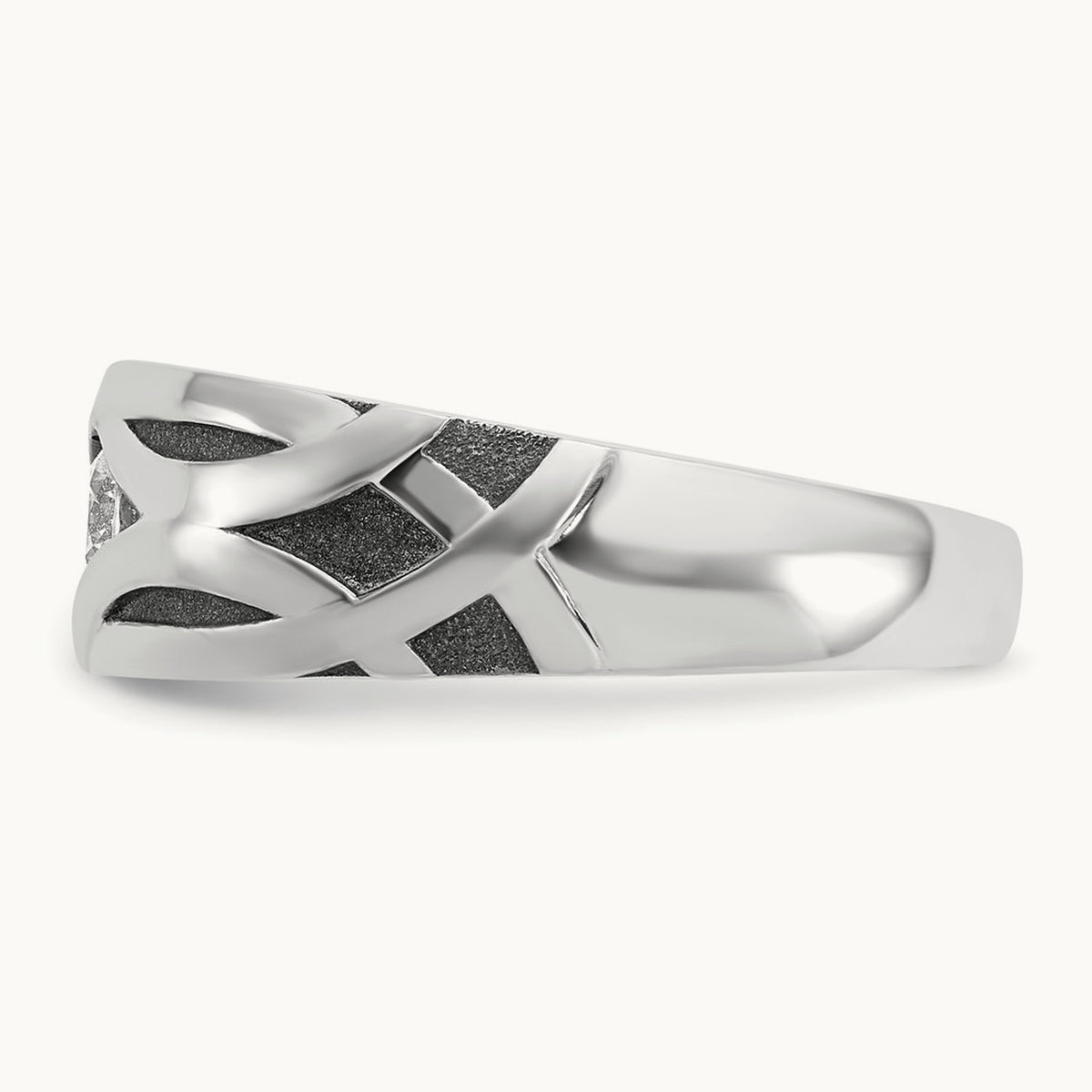 w/ Blk Rhodium IBGoodman Polished Satin & Grooved Diamond Ring, 14K White Gold