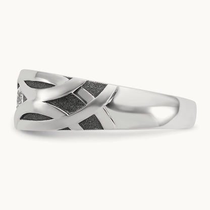 w/ Blk Rhodium IBGoodman Polished Satin & Grooved Diamond Ring, 14K White Gold