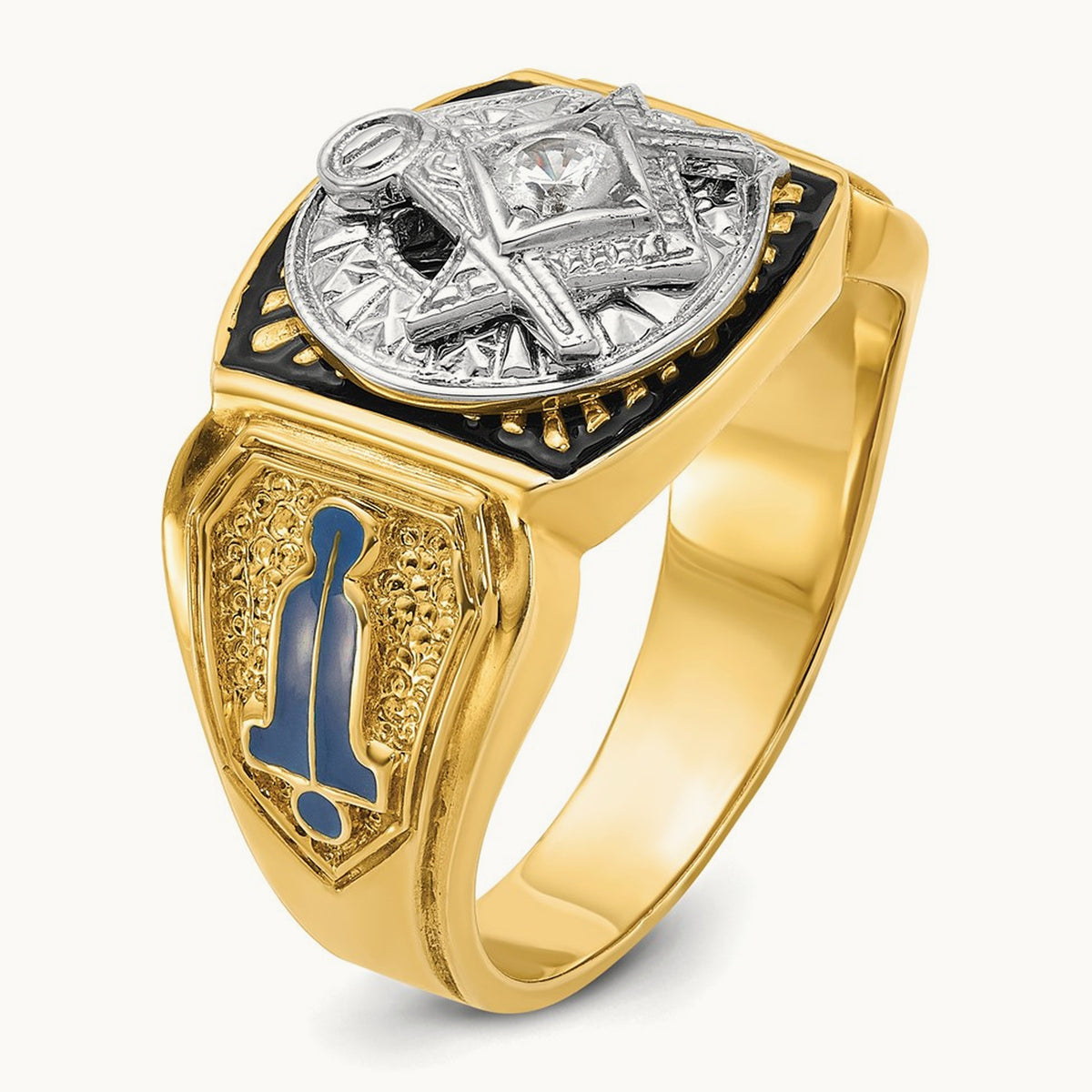 14ktt IBGoodman Men's Enameled & Diamond Blue Lodge Masonic Ring