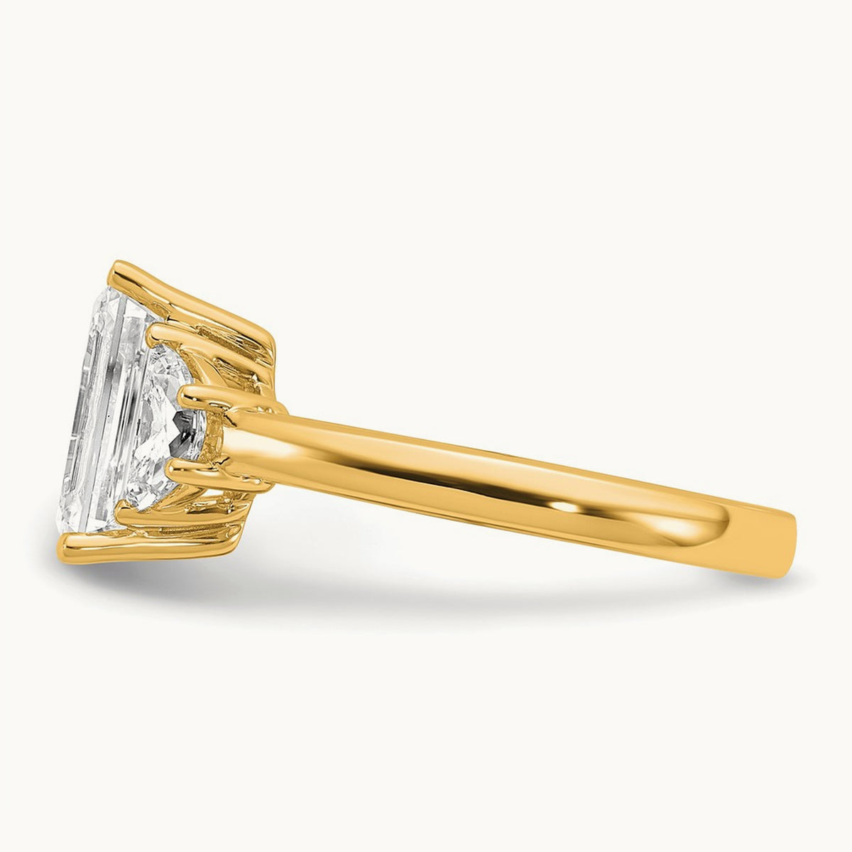 Semi-Mount Emerald & 1/2 Moon 3 Stone Engagement Ring, 0.25-1.00 ct tw Lab-Grown Diamond — 5/8 ct, 14K Yellow Gold
