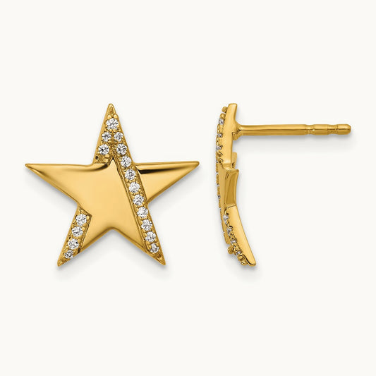 Polished Diamond Star Post Earrings, 14K