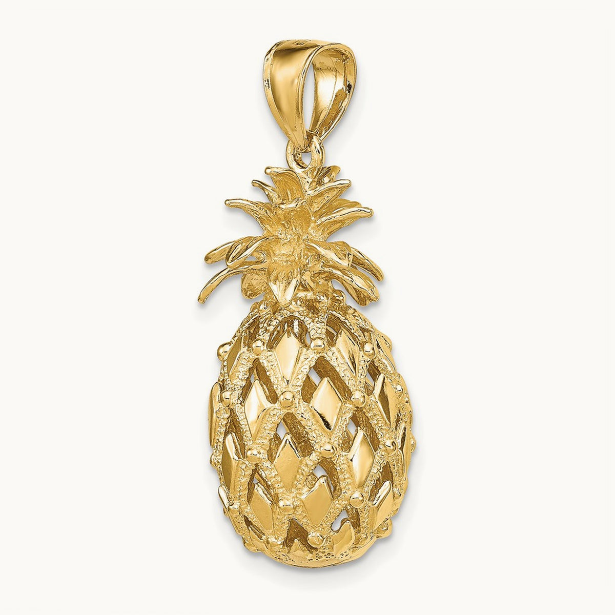 3-D Textured and Polished Pineapple Charm, 14K