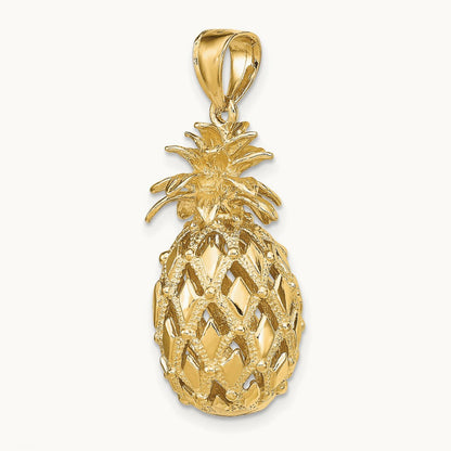 3-D Textured and Polished Pineapple Charm, 14K