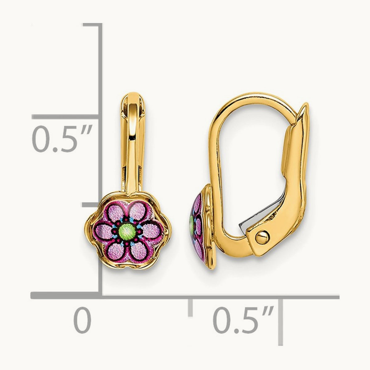 Children's Enamel Flower Leverback Earrings, 14K