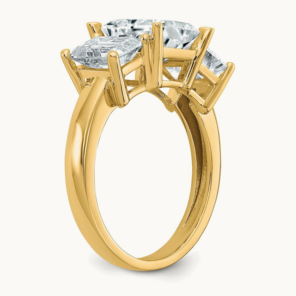 Octagon Radiant 3-Stone Engagement Ring Mounting — 14K Yellow Gold