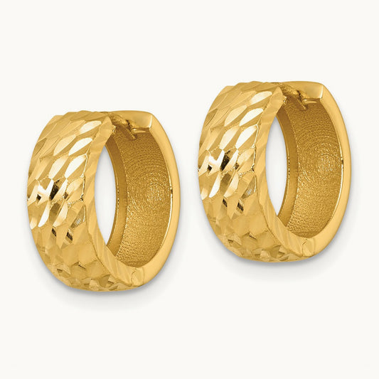Polished Diamond-cut Hinged Hoop Earrings — 14K Yellow Gold