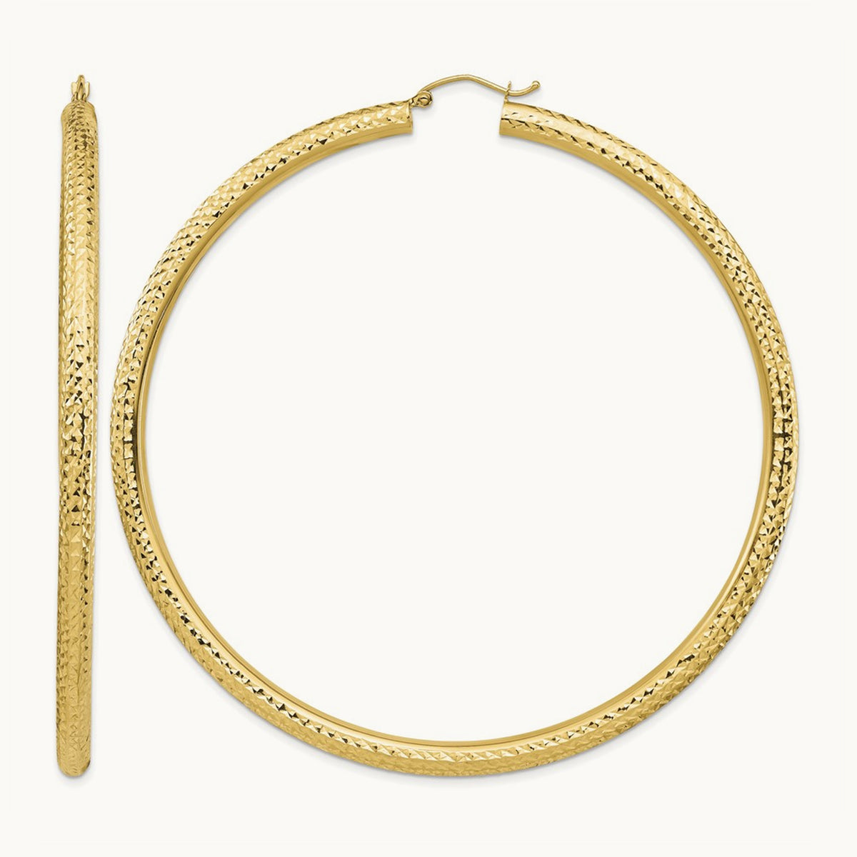 Diamond-cut Lightweight Tube Hoop Earrings — 14K Yellow Gold, 4x80mm