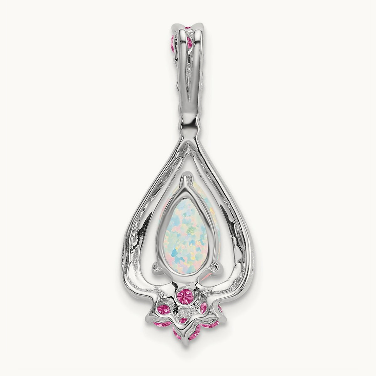 Pear Created Opal/Created Pink Sapphire Pendant, 14K White Gold