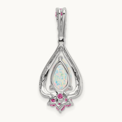 Pear Created Opal/Created Pink Sapphire Pendant, 14K White Gold