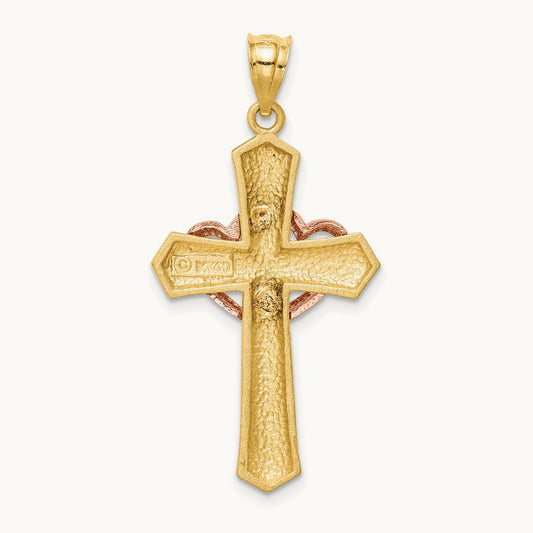 Double Heart Cross Charm, 14K Two-tone