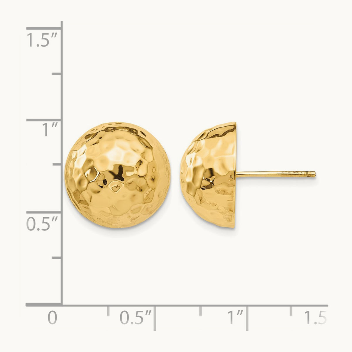 Hammered Half Ball Post Earrings — 15mm