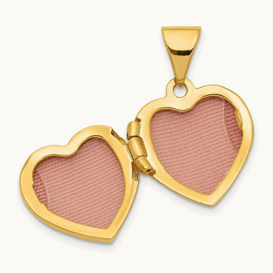 Textured Heart Locket Pendant, 13mm, 14K