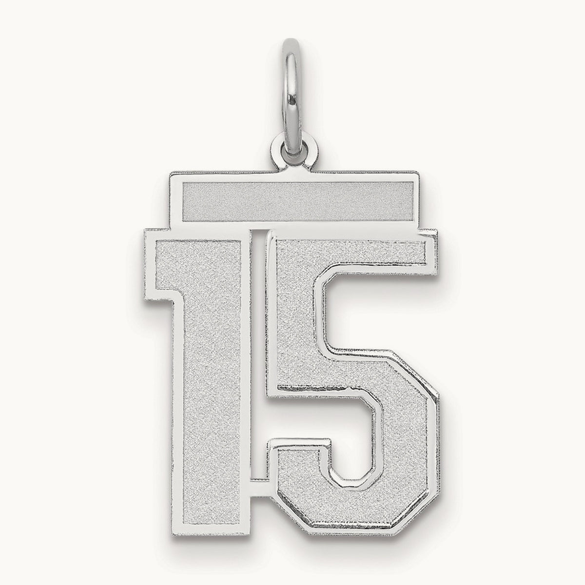 Medium Satin Number 15 Charm — 14K White Gold